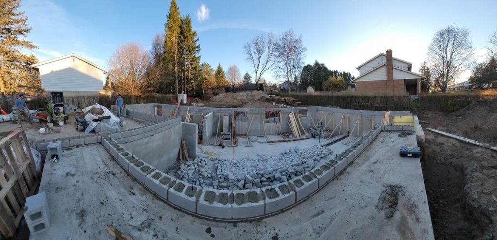 panorama of foundation being built